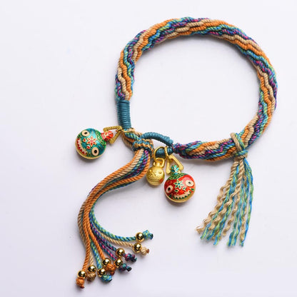 Mythstone Gold Swallowing Beast Family Luck Reincarnation Knot Braid Colorful String Bracelet