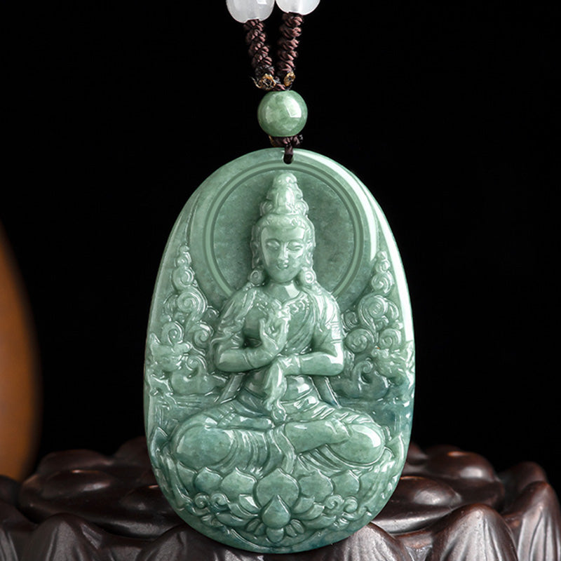 Mythstone Natural Jade Avalokitesvara Amulet Wealth Necklace Pendant