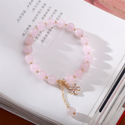 Mythstone Natural Pink Crystal Plum Blossom Love Bracelet