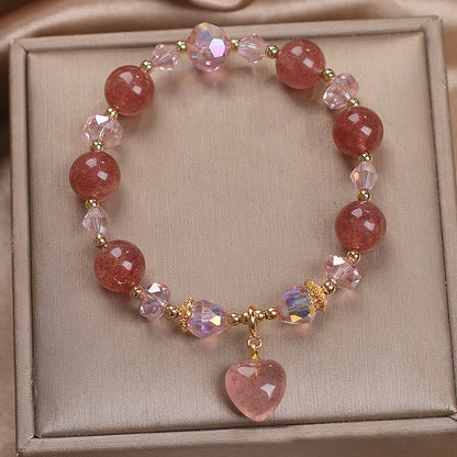 MythStone Natural Strawberry Quartz Crystal Love Heart Healing Positive Bracelet