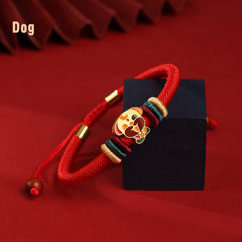 Pulsera trenzada roja con el año del dragón y la suerte del zodíaco chino hecha a mano en plata de ley 925 de Mythstone 