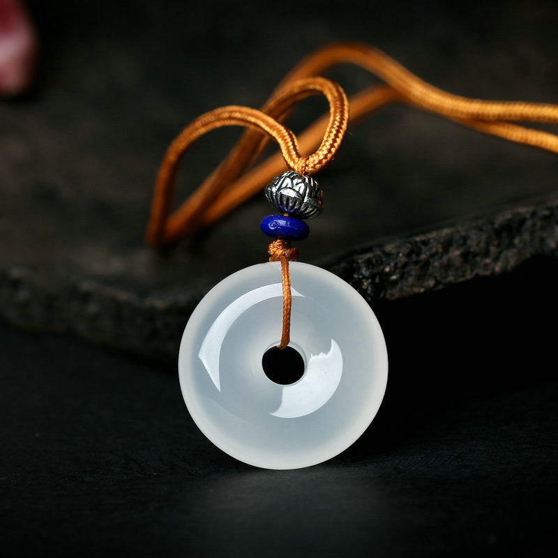 Mythstone Round White Agate Luck Necklace Pendant