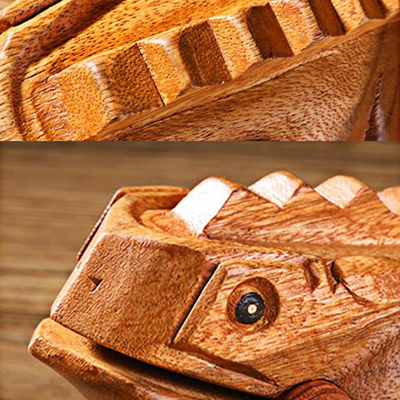 Mythstone Handcrafted FengShui Wealth Luck Frog Mini Wooden Croaking Frog Guiro Decoration