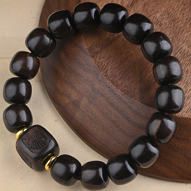 Mythstone Tibetan Ebony Wood Barrel Beads Lucky And Treasure Balance Bracelet