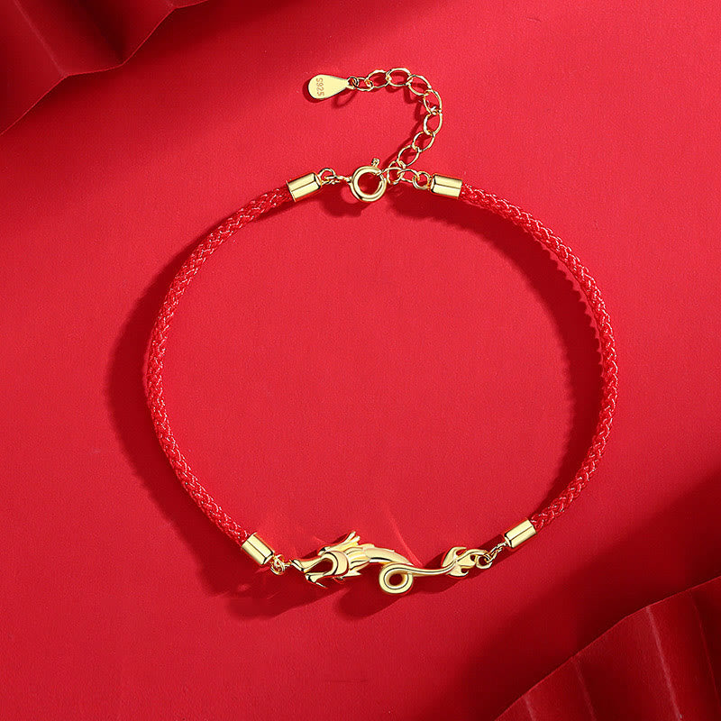 Mythstone 925 Sterling Silver Luck Year of the Dragon Red String Chain Bracelet