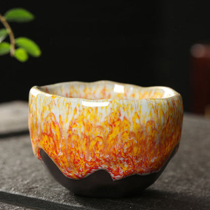 Mythstone Orange Red Green Yellow Ceramic Teacup Kung Fu Tea Cup