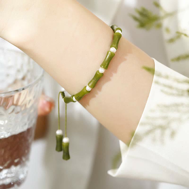 Pulsera de amor y paz con diseño de bambú y peridoto natural Mythstone 