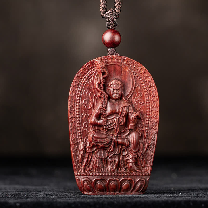 Mythstone Chinese Zodiac Natal Buddha Small Leaf Red Sandalwood Lotus Protection Necklace Pendant