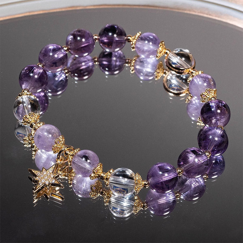 Mythstone Natural Amethyst Inner Peace Healing Star Charm Bracelet