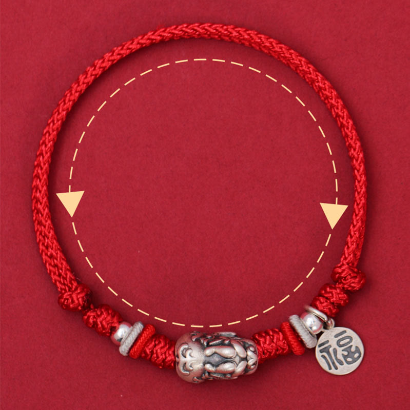 Mythstone 925 Sterling Silver PiXiu Fu Character Wealth Luck Handmade Braided Bracelet