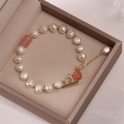 Mythstone Pearl Green Strawberry Quartz Bead Healing Chain Bracelet