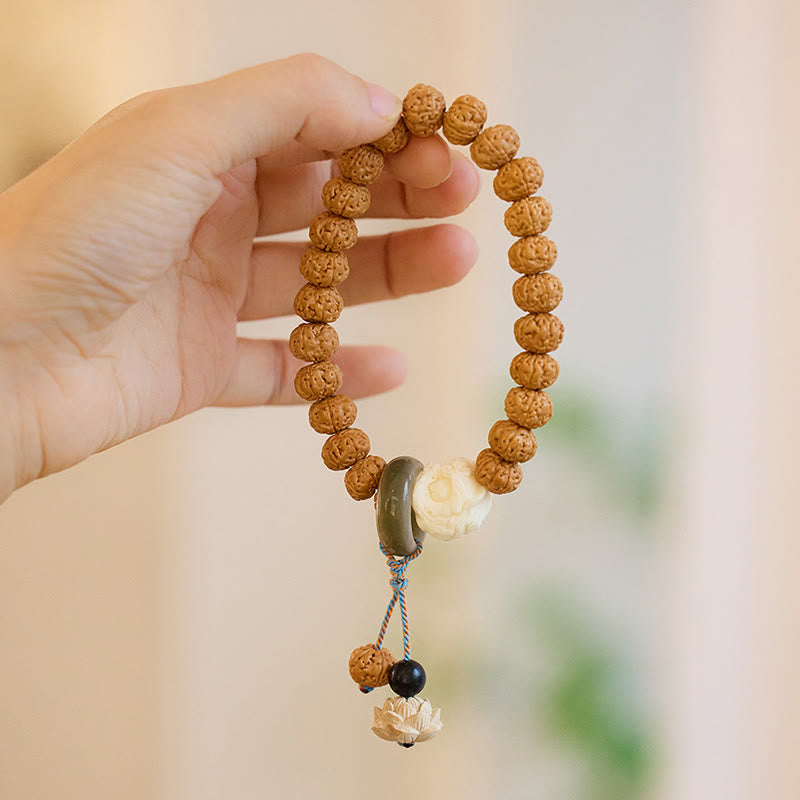 Pulsera de amuleto de la suerte y la riqueza con semillas de Bodhi de Rudraksha del Tíbet Mythstone