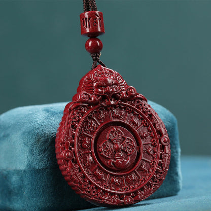 Mythstone Chinese Zodiac Natural Cinnabar Bagua Amulet Keep Away Evil Spirits Necklace Pendant