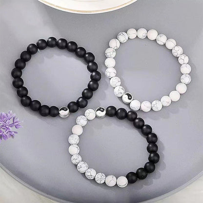 Mythstone 3pcs Natural White Turquoise Frosted Stone Bead Yin Yang Wealth Bracelet