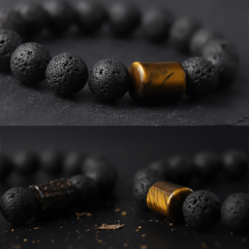 Mythstone Lava Rock Ebony Wood Tiger Eye Healing Bracelet