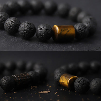 Mythstone Lava Rock Ebony Wood Tiger Eye Healing Bracelet