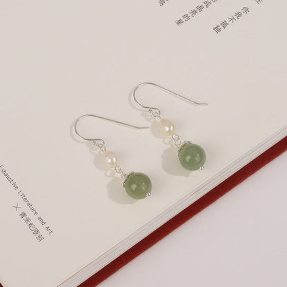 Mythstone 925 Sterling Silver Natural Pearl Jade Wisdom Earrings