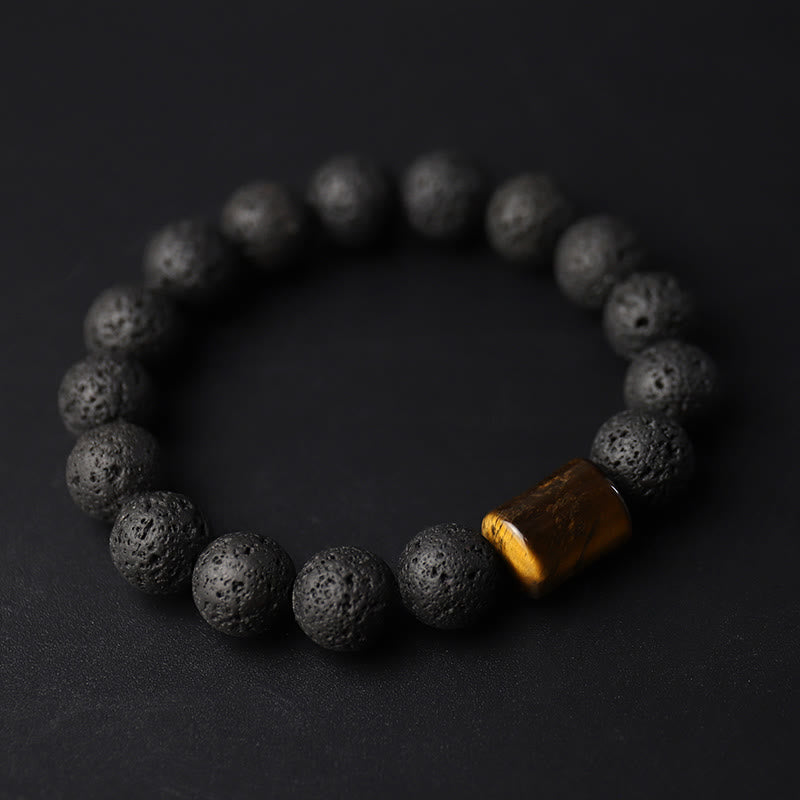 Mythstone Lava Rock Ebony Wood Tiger Eye Healing Bracelet