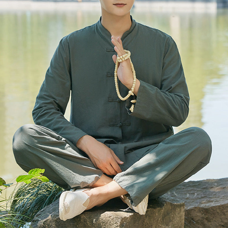 Conjunto de ropa de lino y algodón para hombre, para práctica espiritual zen, yoga, meditación y oración, Mythstone