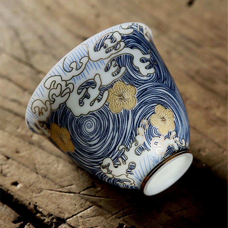 Mythstone Vintage Ocean Sea Waves Ceramic Teacup Tea Cups