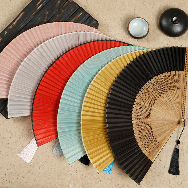 Mythstone Vintage Handheld Folding Fan With Bamboo Frames