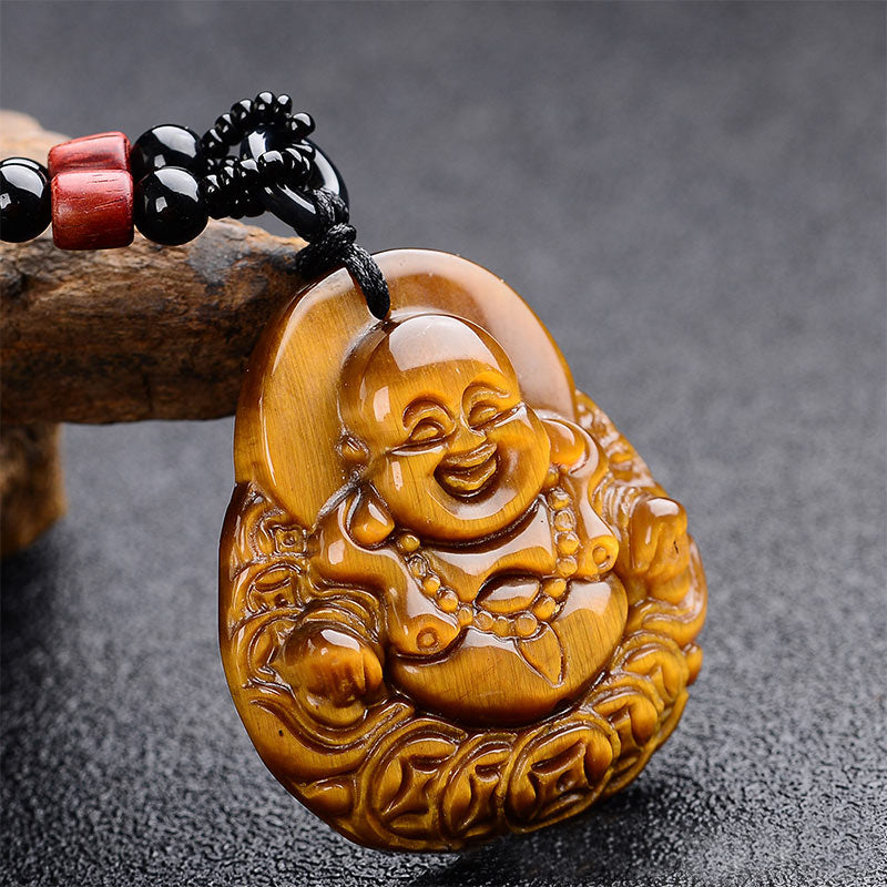 Mythstone Tiger's Eye Laughing Buddha Blessing Necklace