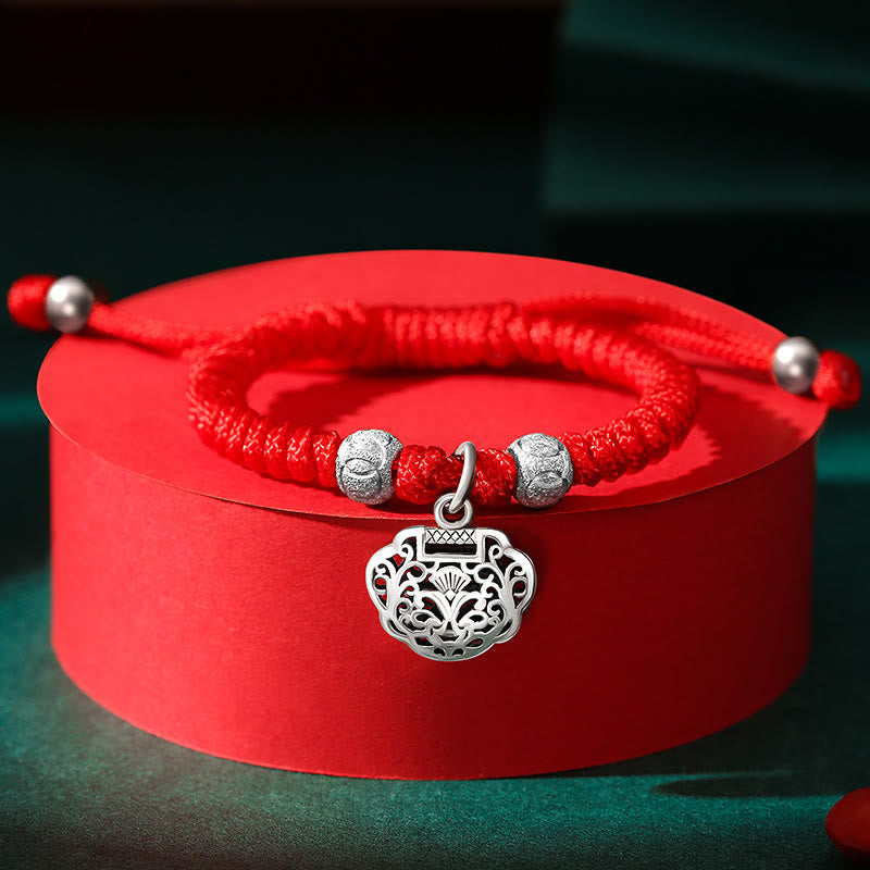 Pulsera trenzada hecha a mano para niños con dije de candado chino en plata de ley 925 de Mythstone con hilo rojo multicolor