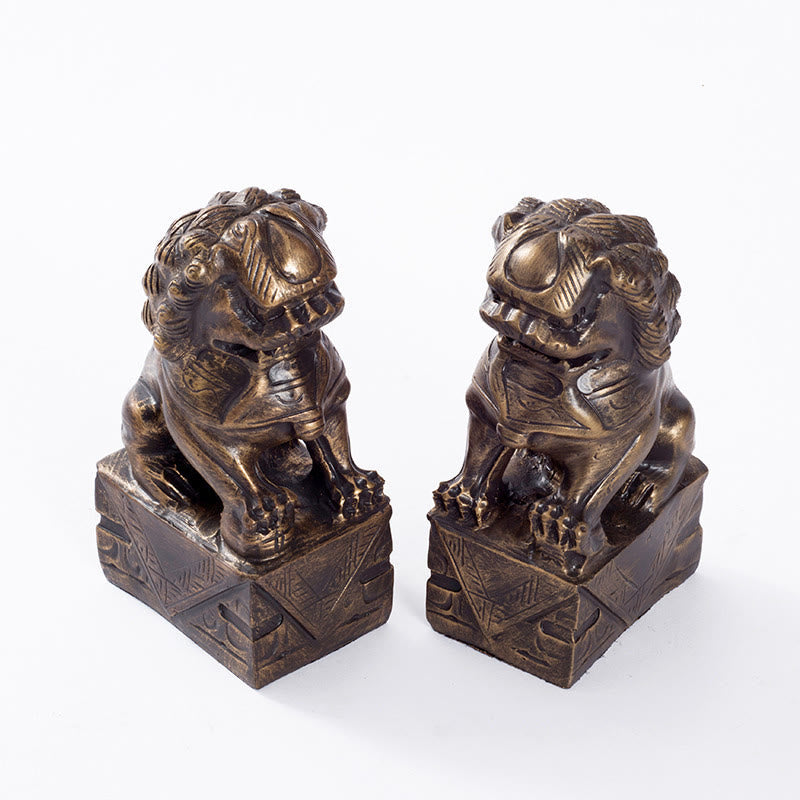 Mythstone 2Pcs Lion Statue Courage Strength Resin Home Office Decoration