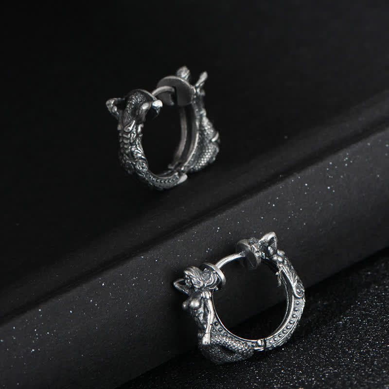 Mythstone 925 Sterling Silver Dragon Hoop Pattern Protection Earrings