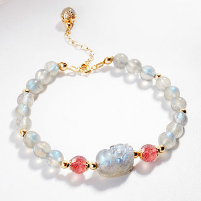 Mythstone Moonstone Strawberry Quartz PiXiu Healing Bracelet