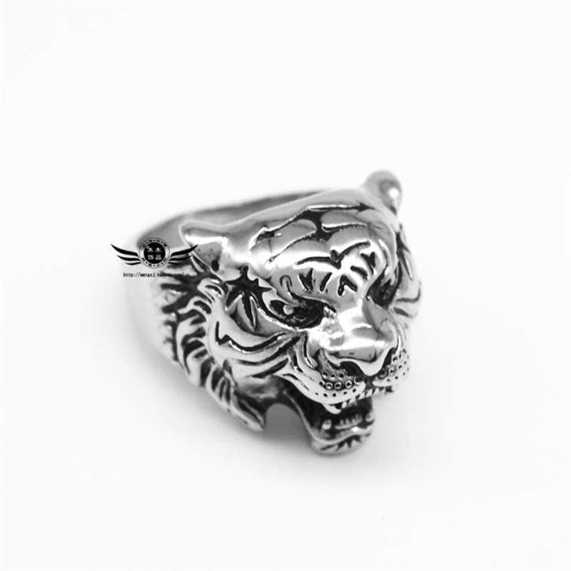 Mythstone Men's Animal Tiger Head Titanium Steel Balance Calm Punk Rock Biker Ring