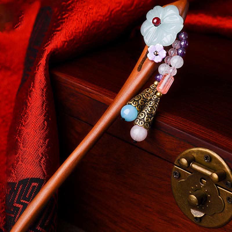 Mythstone Red Sandalwood Amethyst Aventurine Protection Hairpin Decoration