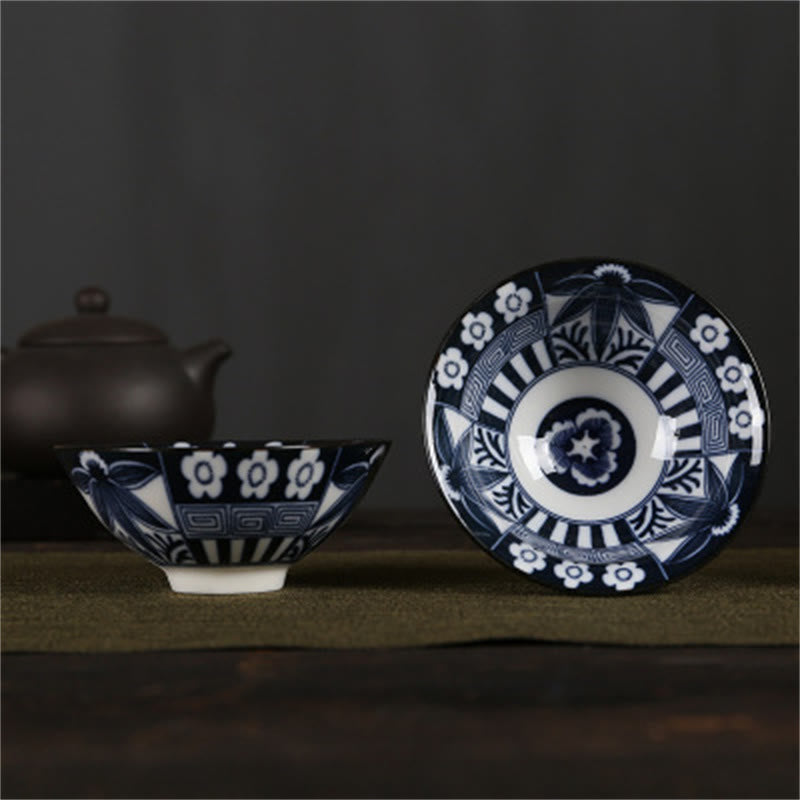 Mythstone Flowers Fu Character Mountains Lotus Cherry Blossoms Ceramic Teacup Kung Fu Tea Cup