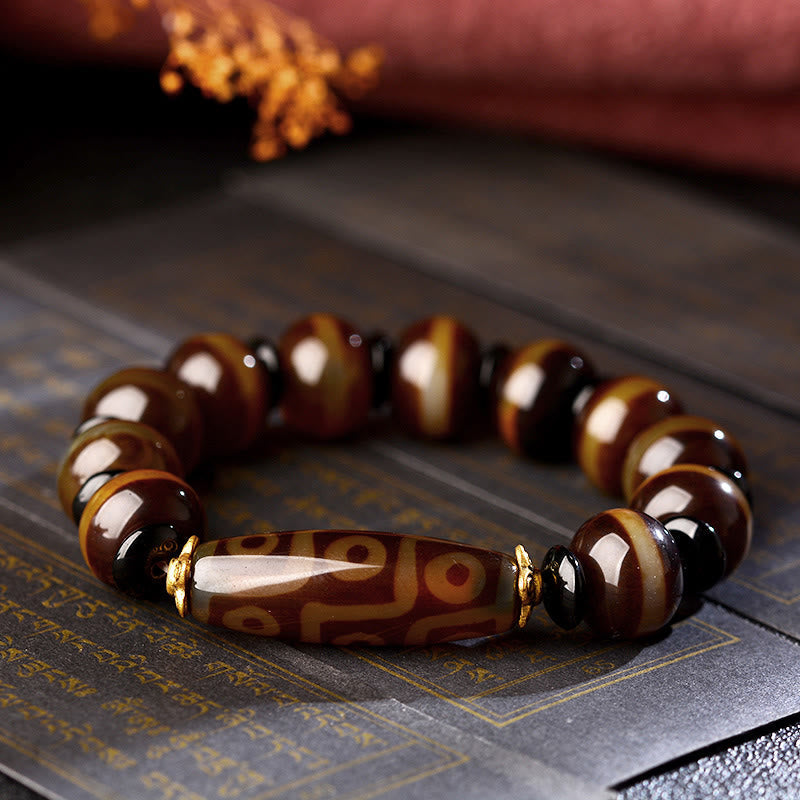 MythStone Tibetan Natural Nine-Eye Dzi Bead Agate Wealth Blessings Bracelet