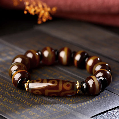 Mythstone Tibetan Natural Nine-Eye Dzi Bead Agate Wealth Blessings Bracelet