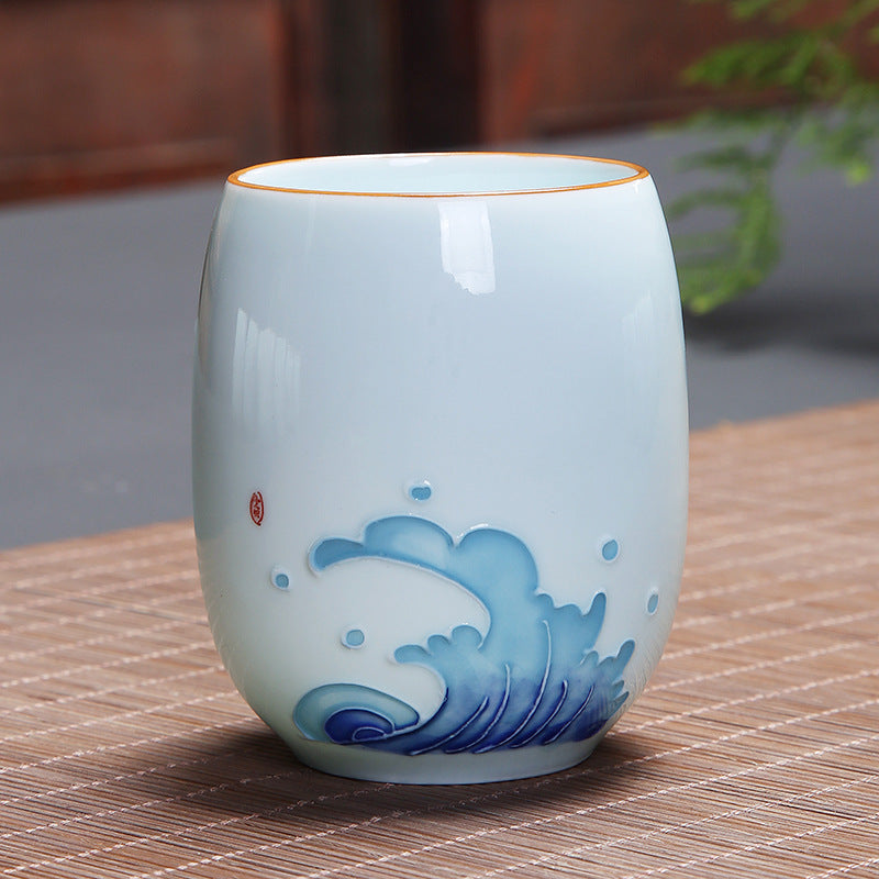 Mythstone Koi Fish Lotus Landscape Dandelion Peony Flower Ceramic Teacup Kung Fu Tea Cup