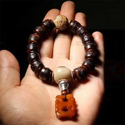 Mythstone Tibetan Yak Bone Dzi Bead Turquoise Keep Away Evil Spirits Bracelet