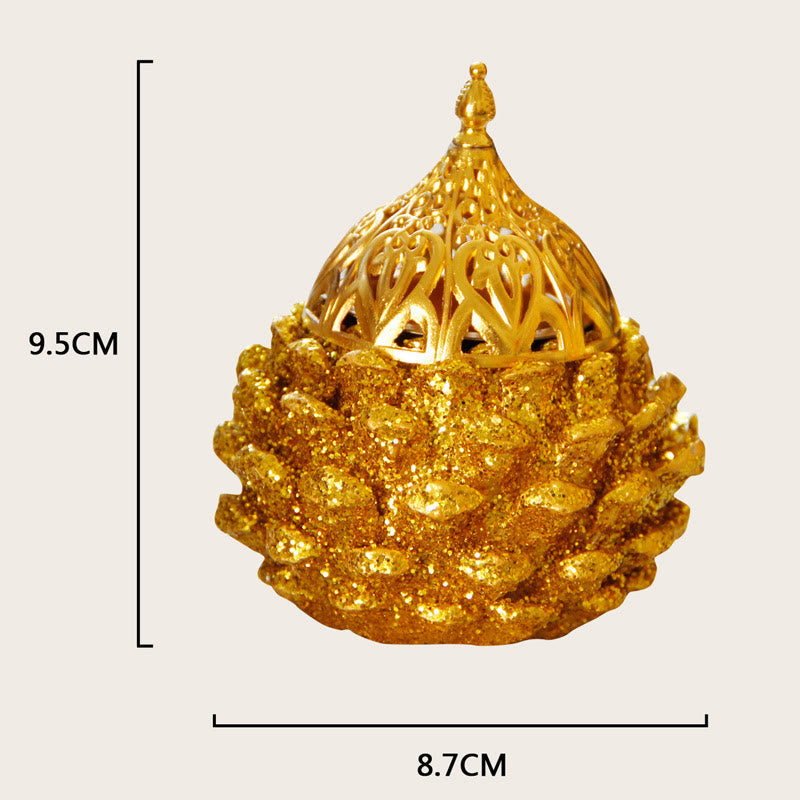 Mythstone Gold Pine Cone Pattern Spiritual Rituals Mini Incense Burner Home Tabletop Decor