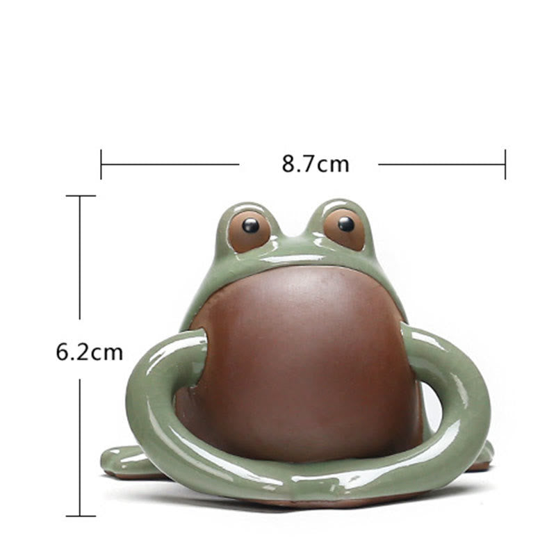 Mythstone FengShui Wealth Lucky Cute Frog Ceramic Tea Pet Figurine Decoration