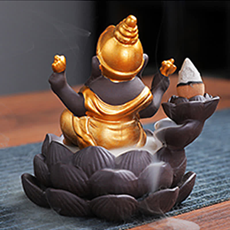 Mythstone Ganesh Elephant Purple Clay Backflow Smoke Fountain Protection Incense Burner