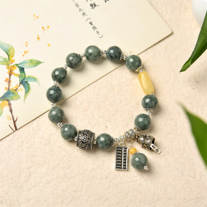 Mythstone 925 Sterling Silver Cyan Jade Amber Abacus Lucky Cat Success Bracelet