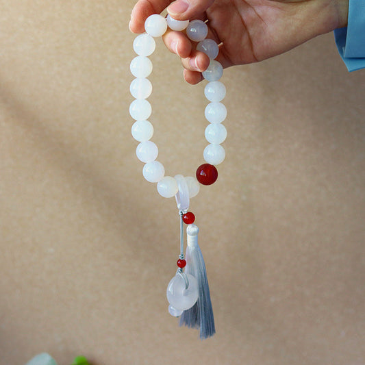 Mythstone White Agate Red Agate Luck Wrist Mala Tassels Pocket Mala Car Decoration