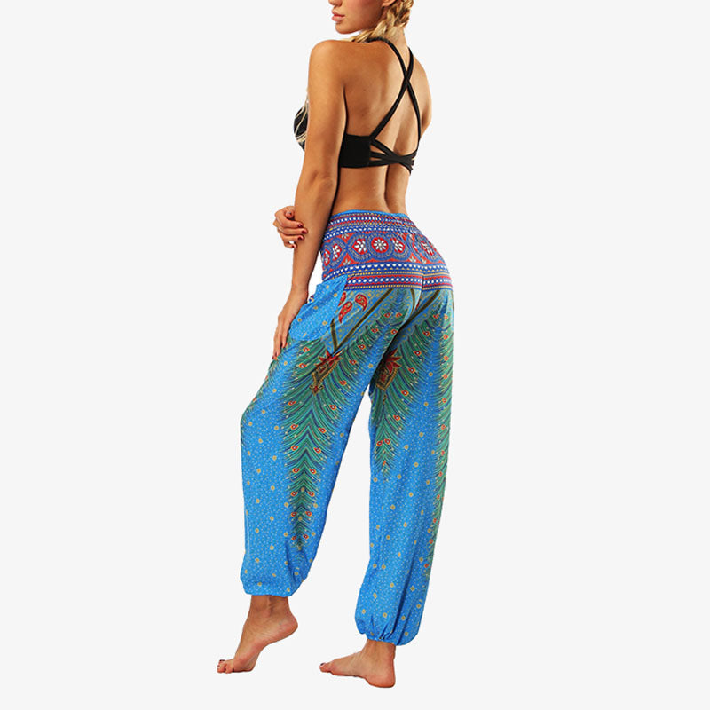 Mythstone Hippie Pants Baggy Boho High Waist Lounge Trousers with Pockets Women's Yoga Pants