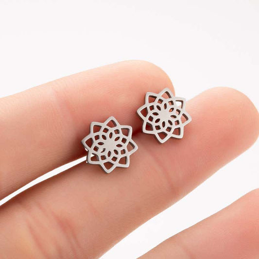 Mythstone Tibetan Lotus Pattern New Beginning Stud Earrings