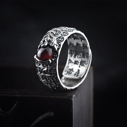 Mythstone FengShui PiXiu Red Garnet Wealth Ring