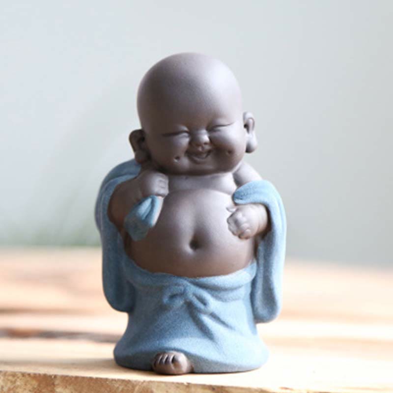 Mythstone Always Smiling Laughing Buddha Wealth Luck Purple Clay Maitreya Statue Decoration