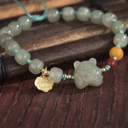 Mythstone Chinese Zodiac Tiger Jade Blessing String Bracelet