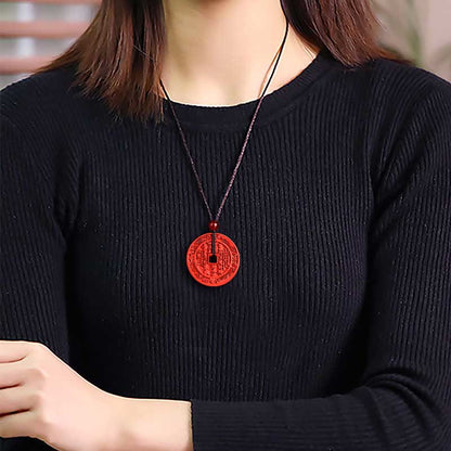 Mythstone Natural Cinnabar Mountain Ghosts Spend Money Bagua Design Blessing Necklace Pendant