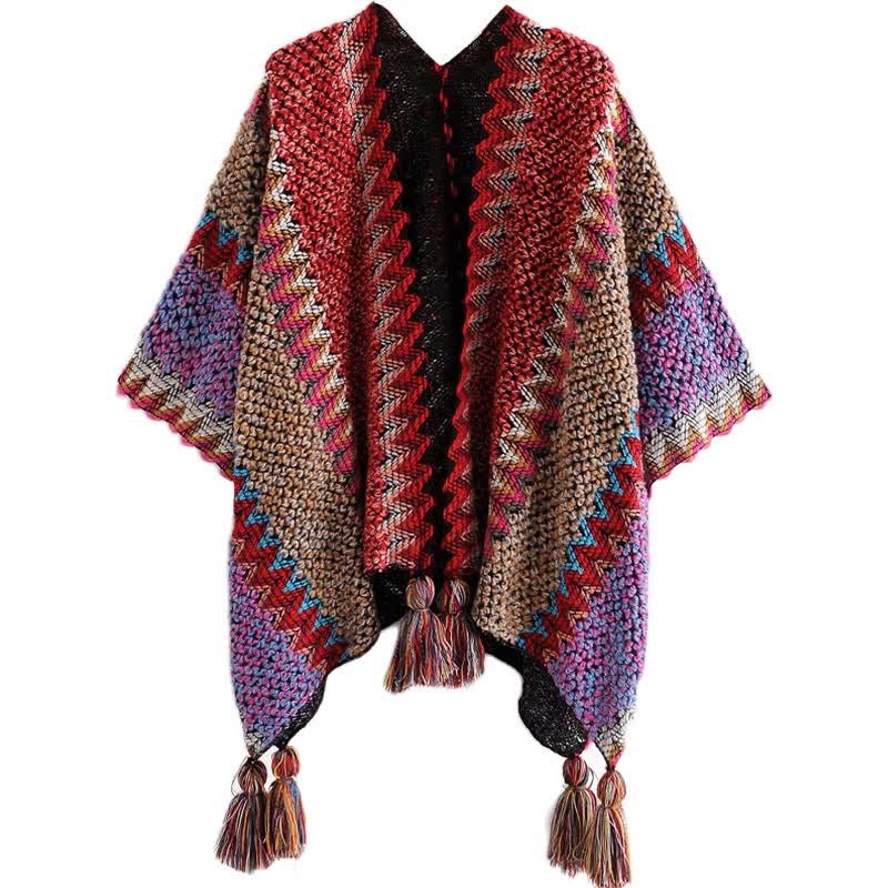 Mythstone Tibetan Shawl Knitting Warm Cloak Tibetan Tassel Scarf