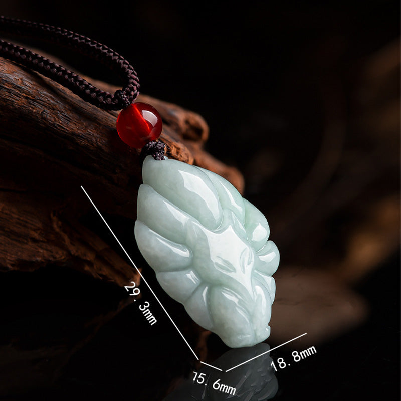 Mythstone Natural Jade Nine Tailed Fox Luck Prosperity Necklace Pendant